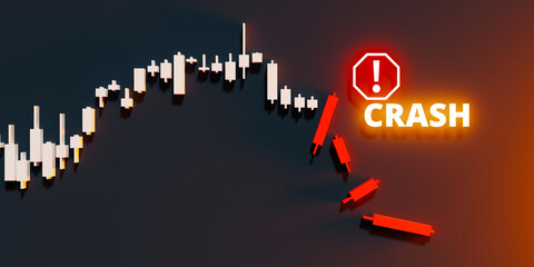 The concept behind the stock market red flags and crashing charts, 3d rendering