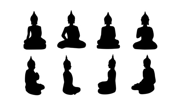 Set of Buddha sitting silhouette vector illustration design template