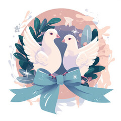 Pair of doves with blue ribbon 