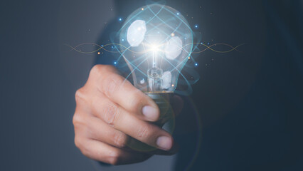 Businessman with light bulbs the new ideas and creative.