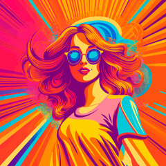 illustration vintage groovy Retro character, 90s style, psychedelic