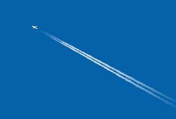 飛行機雲と青空のイラスト