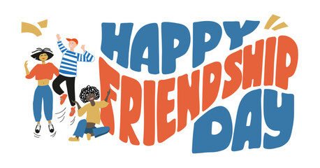 Fototapeta na wymiar Celebrating International friendship day concept. Group of young positive teens