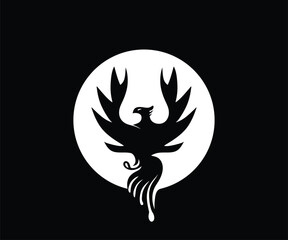 BLACK PHOENIX LOGO, silhouette of great heaven bird flying vector illustrations