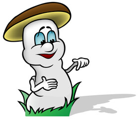 Boletus or Mushroom with Smiling Face and Blue Eyes in Grass