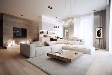 Fototapeta na wymiar Modern living room design decorated in minimalist white tones