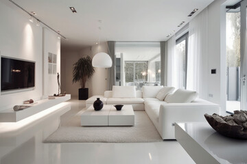 Naklejka na ściany i meble Modern living room design decorated in minimalist white tones