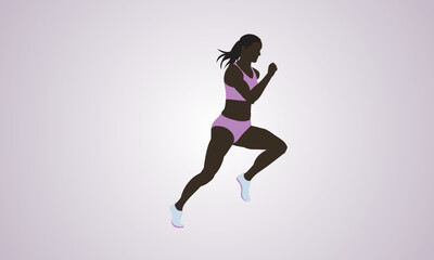Fototapeta na wymiar Silhouette of a running girl on a light lilac background. Vector illustration