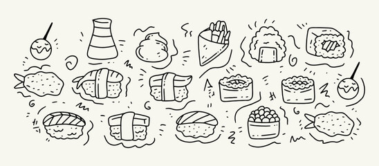 sushi doodle hand drawn outline sketch