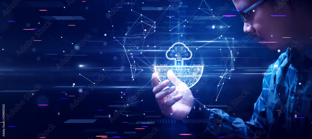 Leinwandbilder cloud and edge computing technology concept. person who is looking at the rapidly changing growth of