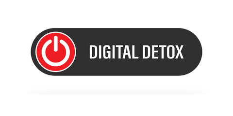 Red off button, slider isolated on white background. Digital detox. No mobile phone, turn off smartphone or smart gadget. Freedom from internet, smartphones and social media.