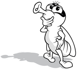 Drawing of a Housefly with a Thoughtful Expression