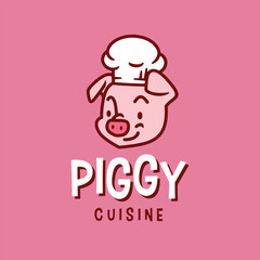 Pig Piggy Chef Bakery Restaurant Kitchen Cartoon Mascot Character Logo Vector Icon Illustration