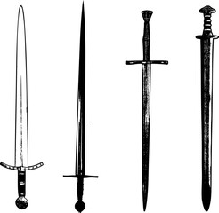 Vector illustration silhouette swords set isolated on white background