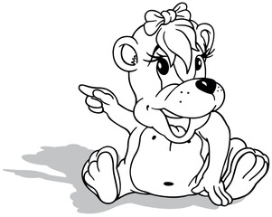 Drawing of a Sitting Cute Female Bear Pointing with a Paw