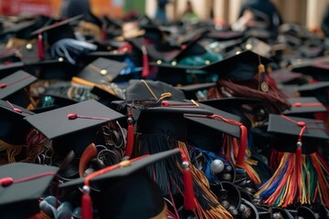 shot of graduation hats during commencement success graduates of the university, Concept education congratulation. Graduation Ceremony ,Congratulated the graduates in University.