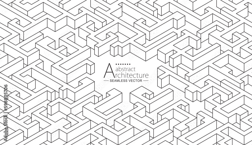 Poster Seamless design abstract urban building line drawing. 3D illustration linear drawing architecture modern abstract background. 
