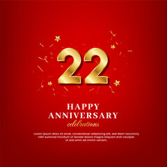 232 years of golden numbers, anniversary celebrating text, and anniversary congratulation text with golden confetti spread on a red background
