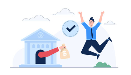 A new startup has successfully applied for a loan from a bank. entrepreneur successful business negotiations and approved loan