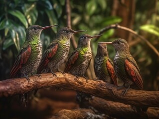 Group of Hummingbird in natural habitat (generative AI)