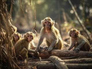 Obraz premium Group of Monkey in natural habitat (generative AI)