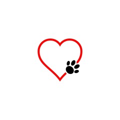Love paw logo. Paw print icon isolated on white background