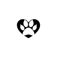 Love paw logo. Paw print icon isolated on white background