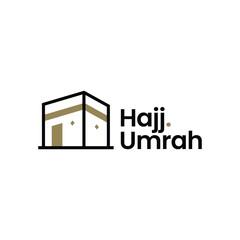 Kaaba Tour Travel Hajj Umrah Outline Logo Vector Icon Illustration