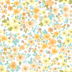 Seamless vintage pattern. Light background. Large yellow and orange flowers. Vector texture. Fashionable print for textiles and wallpaper.