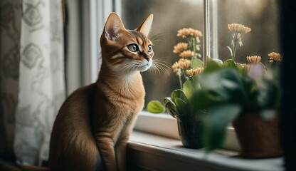 Abyssinian cat. beautiful instagram photography - Generative AI
