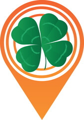 A map mark with a four-leaf clover