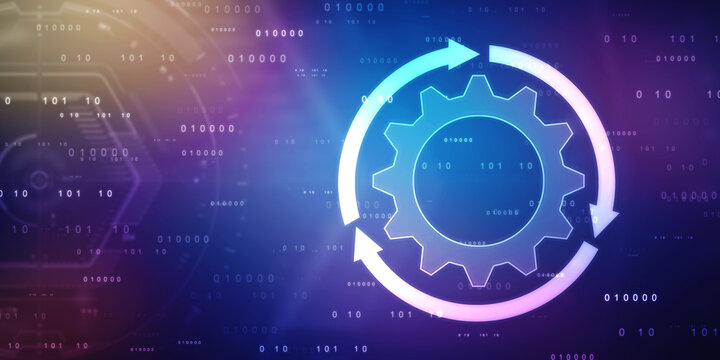 Update icon with binary codes on technology abstract background, Update System Upgrade Software version technology concept