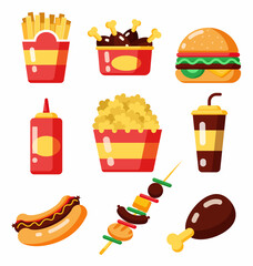 collection fast food set on white background