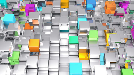 3D render abstract background metallic cubes