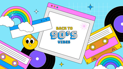 vector hand drawn 90s party photocall template