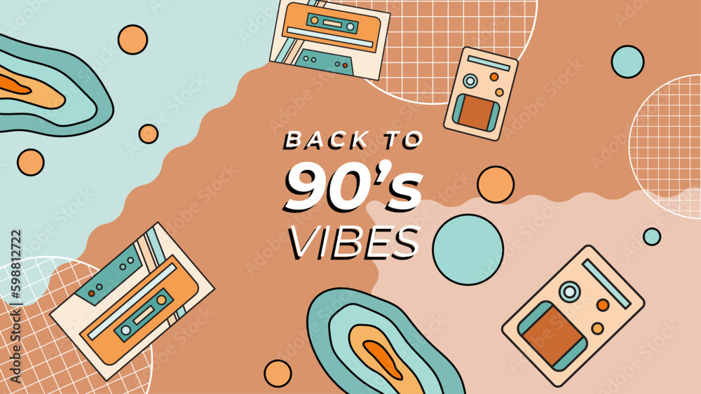 Poster retro inspired summer vibes 90s style bright lettering. isolated vector phrase with geometric shapes