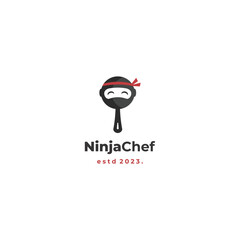 ninja chef logo design on isolated background, ninja with frying pan logo concept