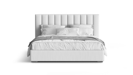 Modern double bed on isolated white background. Furniture for the modern interior, minimalist design. Eco-leather.