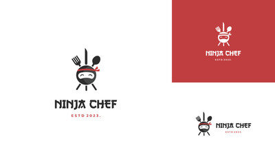 ninja chef logo design modern concept, ninja with cutlery logo template © putra sujiwo