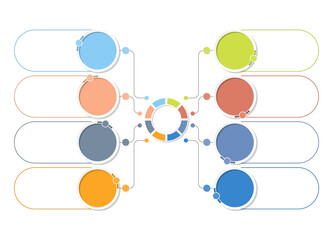 Process infographic with 8 steps, process or options.