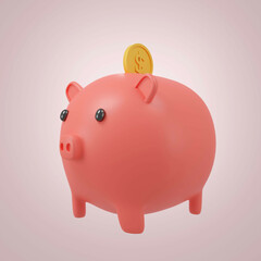 Piggy bank isolated on pink background.Symbol of goals in savings.investing and business.money management.Saving and money growth concept.Dollar.Money box.3D rendering,illustration
