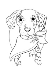 contour line illustration cartoon style cute animal dog dalmatian with headscarf character coloring book template print postcard sticker and media