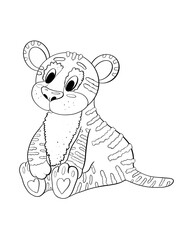 contour line illustration cartoon style cute animal tiger plush toy coloring print postcard sticker and media