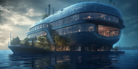 Fototapeta premium futuristic ship in the sea