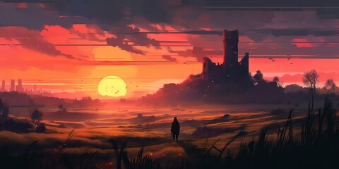 sunset over fortress 