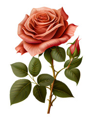 A beautiful rose painting in summer tones on a transparent background. generative AI