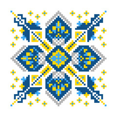 Embroidery ornament in yellow and blue colors on a white background, element Vyshyvanka