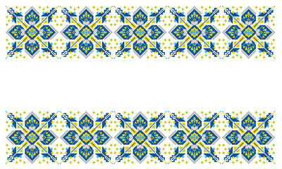 Embroidery ornament in yellow and blue colors on a white background, element Vyshyvanka