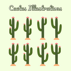 cactus vector illustration. cactus plants set design template. vector set of cactus with flowers. Cactus flat style. 