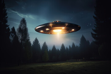 Fototapeta na wymiar UFO over forest